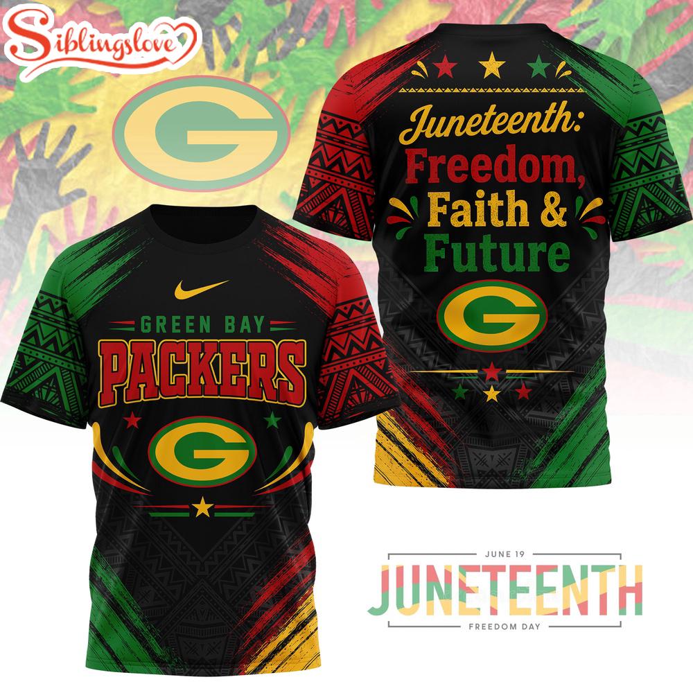 Green Bay Packers NFL Juneteeth Freedom Faith And Future 3D T-Shirt 1 Green Bay Packers NFL Juneteeth Freedom Faith And Future 3D T-Shirt