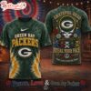 Green Bay Packers NFL Peace Love Greateful 3D T-Shirt