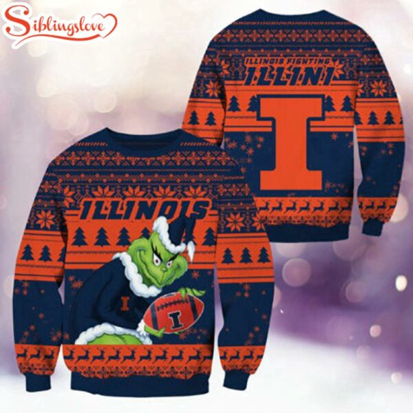 Illinois Fighting Illini NCAA Grinch Ugly Christmas Sweater