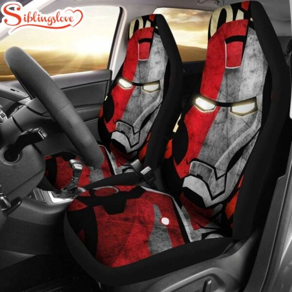 Iron Man Vintage Graphic Red Gray Car Seat Covers Decor