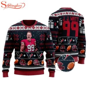 Justin James Watt 99 Houston Texans Ugly Christmas Sweater