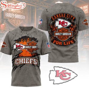 Kansas City Chiefs NFL Harley Davidson For Life 3D T-Shirt