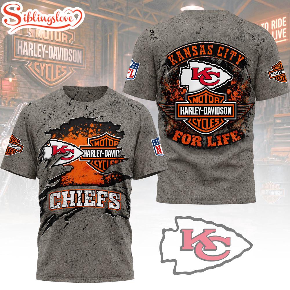 Kansas City Chiefs NFL Harley Davidson For Life 3D T-Shirt 1 Kansas City Chiefs NFL Harley Davidson For Life 3D T-Shirt