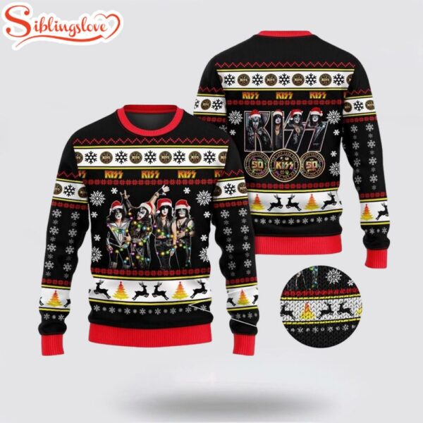 Kiss Band 50 Years Tour Xmas Holiday Style Ugly Merry Christmas Sweater