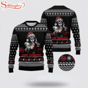 Kiss Gene Simmons With Santa Hat And Signature Ugly Merry Christmas Sweater