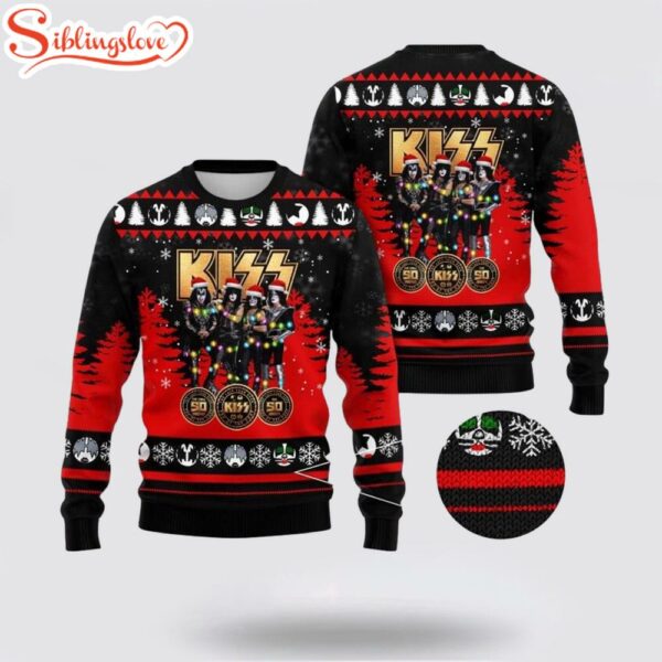 Kiss Members With Santa Hats End Of The Road The Final 50 Ugly Merry Christmas Sweater