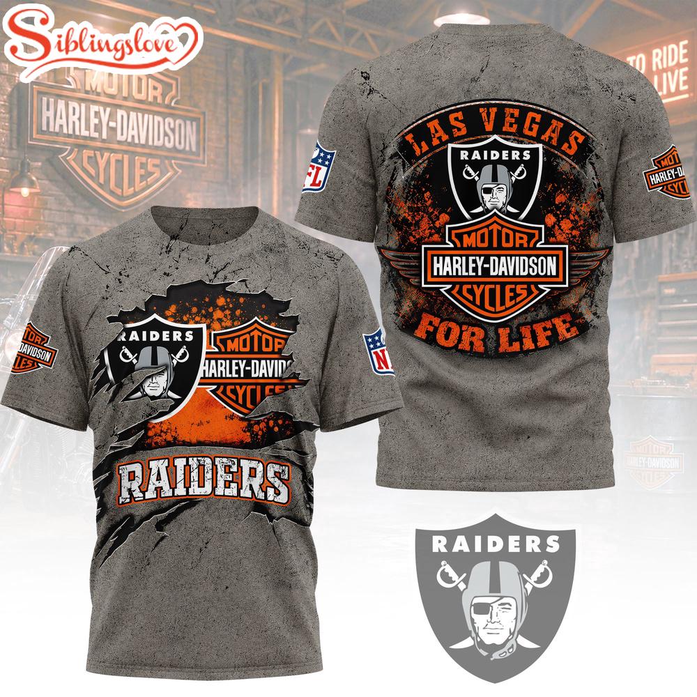 Las Vegas Raiders NFL Harley Davidson For Life 3D T-Shirt 1 Las Vegas Raiders NFL Harley Davidson For Life 3D T-Shirt