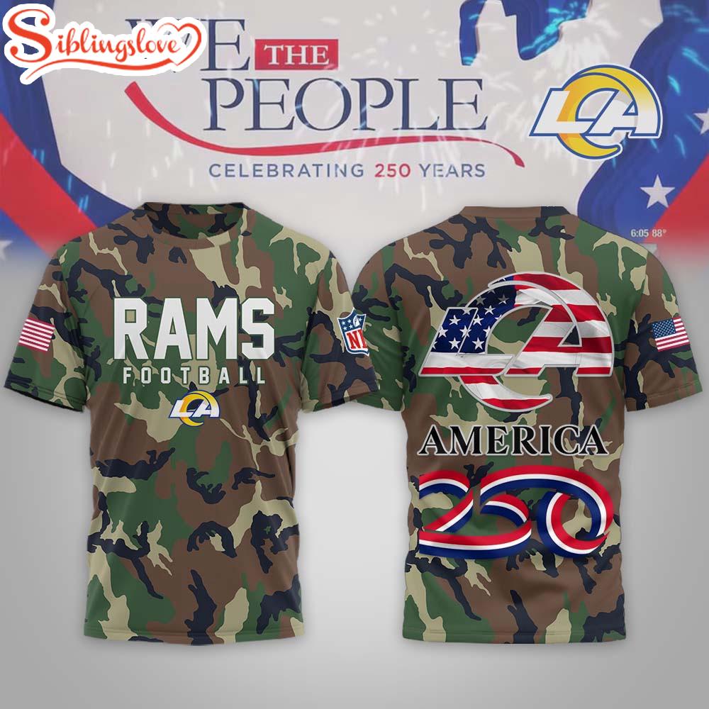 Los Angeles Rams NFL 250 Years of America Camo 3D T-Shirt 1 Los Angeles Rams NFL 250 Years of America Camo 3D T-Shirt