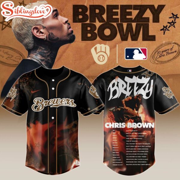 M Brewers X Chris Brown Breezy Bowl Xx Stadium World Tour 2025 Baseball Jersey Shirt