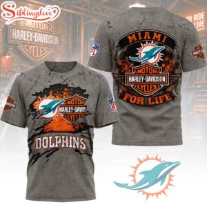 Miami Dolphins NFL Harley Davidson For Life 3D T-Shirt