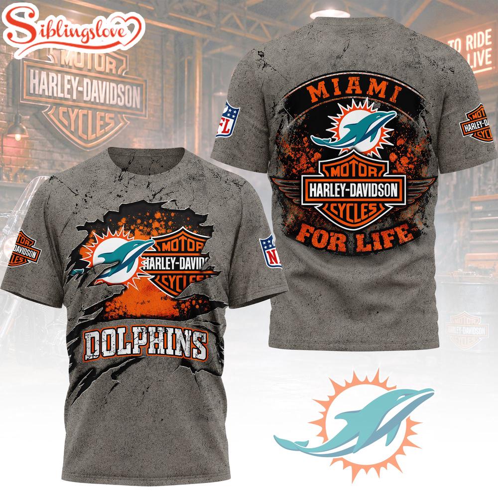 Miami Dolphins NFL Harley Davidson For Life 3D T-Shirt 1 Miami Dolphins NFL Harley Davidson For Life 3D T-Shirt