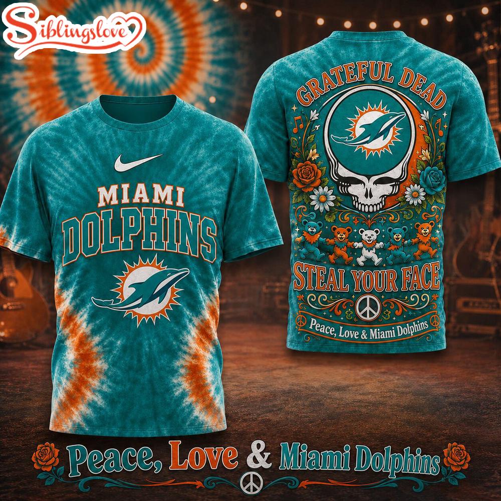 Miami Dolphins NFL Peace Love Greateful 3D T-Shirt 1 Miami Dolphins NFL Peace Love Greateful 3D T-Shirt
