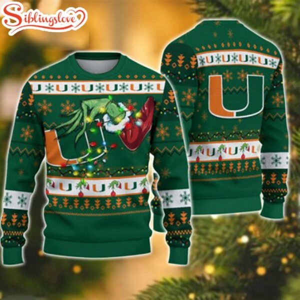 Miami Hurricanes NCAA Grinch Stole Ugly Christmas Sweater