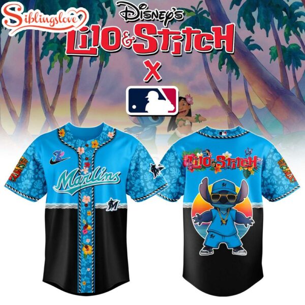 Miami Marlins MLB x Lilo & Stitch Cute Baseball Jersey Shirt