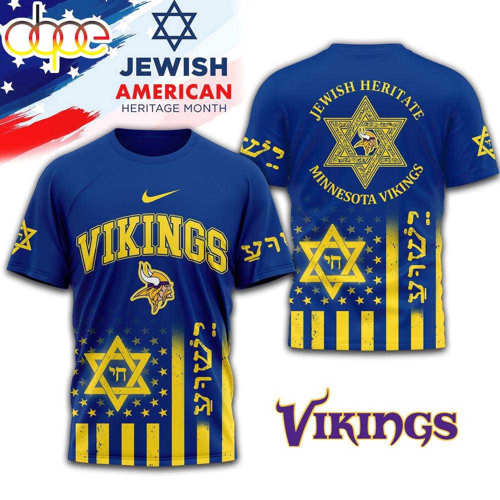 Minnesota Vikings Jewish Heritage 3D T-Shirt For Fans 1 Minnesota Vikings Jewish Heritage 3D T-Shirt For Fans