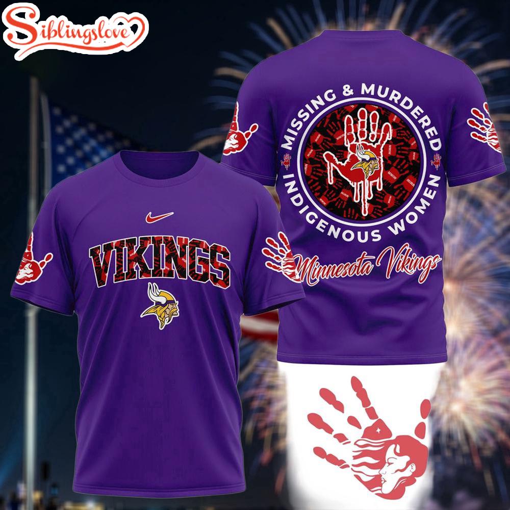 Minnesota Vikings Missing & Murdered Indigenous Women Awareness 3D T-Shirt 1 Minnesota Vikings Missing & Murdered Indigenous Women Awareness 3D T-Shirt