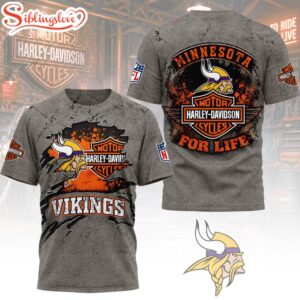 Minnesota Vikings NFL Harley Davidson For Life 3D T-Shirt