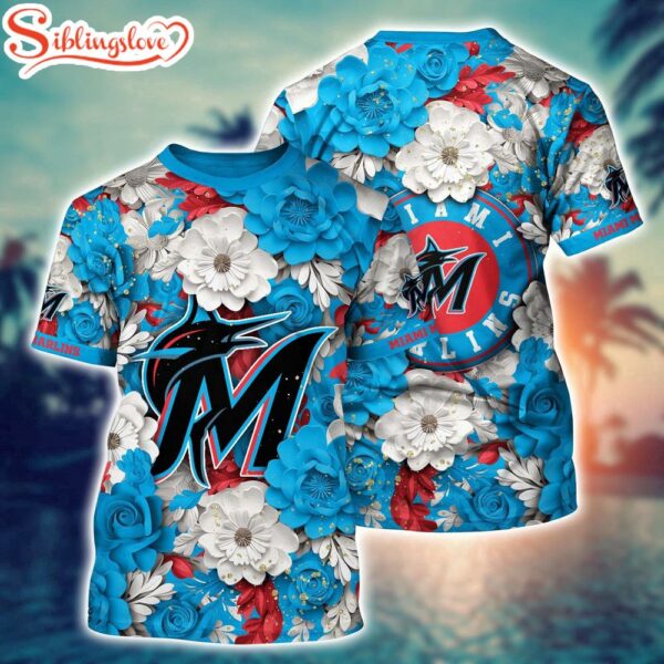 MLB Miami Marlins All Over Print T-Shirt Flower Tropical For Sports Enthusiasts