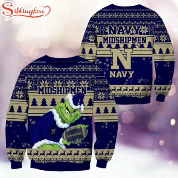 Navy Midshipmen NCAA Grinch Ugly Christmas Sweater