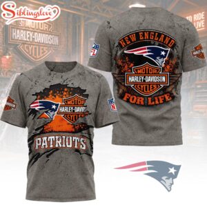New England Patriots NFL Harley Davidson For Life 3D T-Shirt