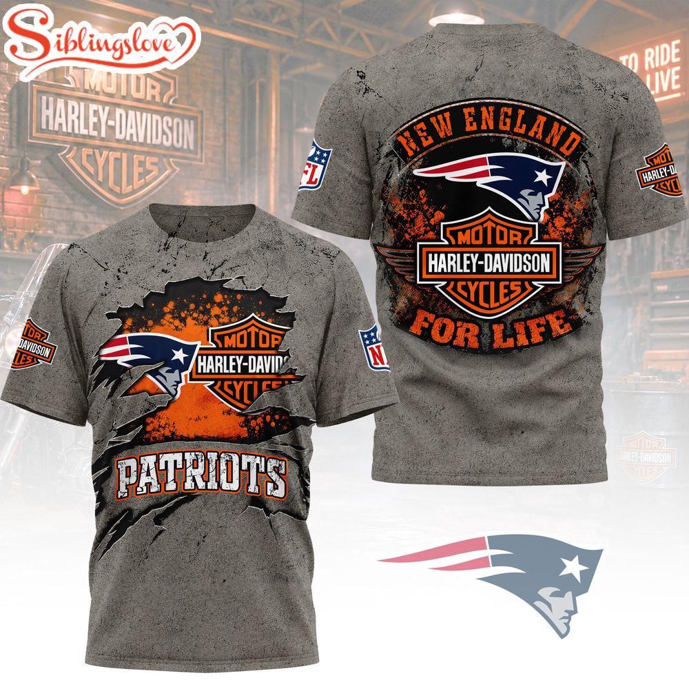 New England Patriots NFL Harley Davidson For Life 3D T-Shirt 1 New England Patriots NFL Harley Davidson For Life 3D T-Shirt