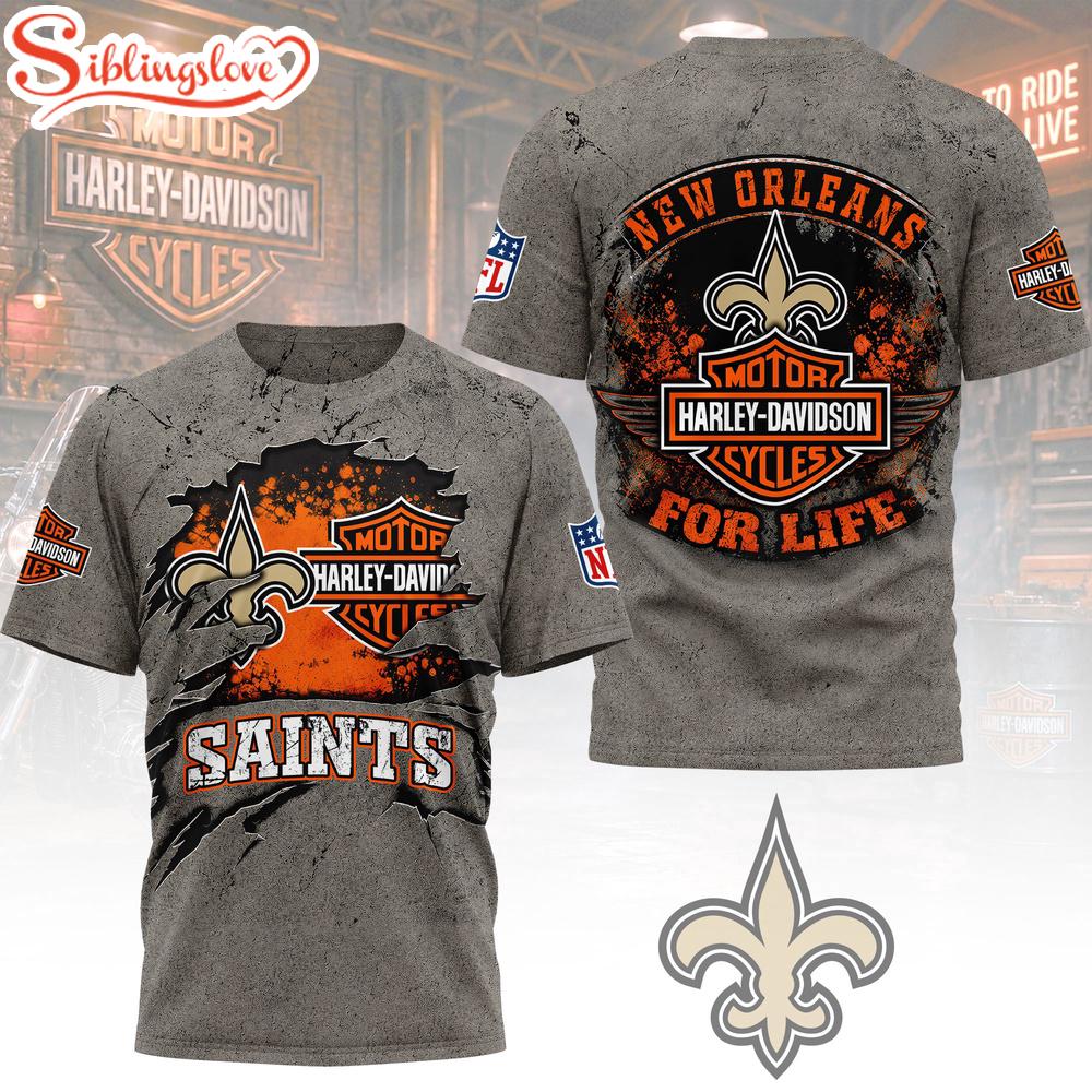 New Orleans Saints NFL Harley Davidson For Life 3D T-Shirt 1 New Orleans Saints NFL Harley Davidson For Life 3D T-Shirt