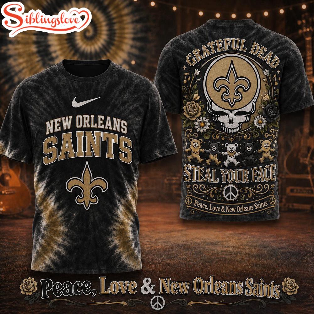 New Orleans Saints NFL Peace Love Greateful 3D T-Shirt 1 New Orleans Saints NFL Peace Love Greateful 3D T-Shirt