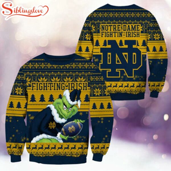Notre Dame Fightin Irish NCAA Grinch Ugly Christmas Sweater
