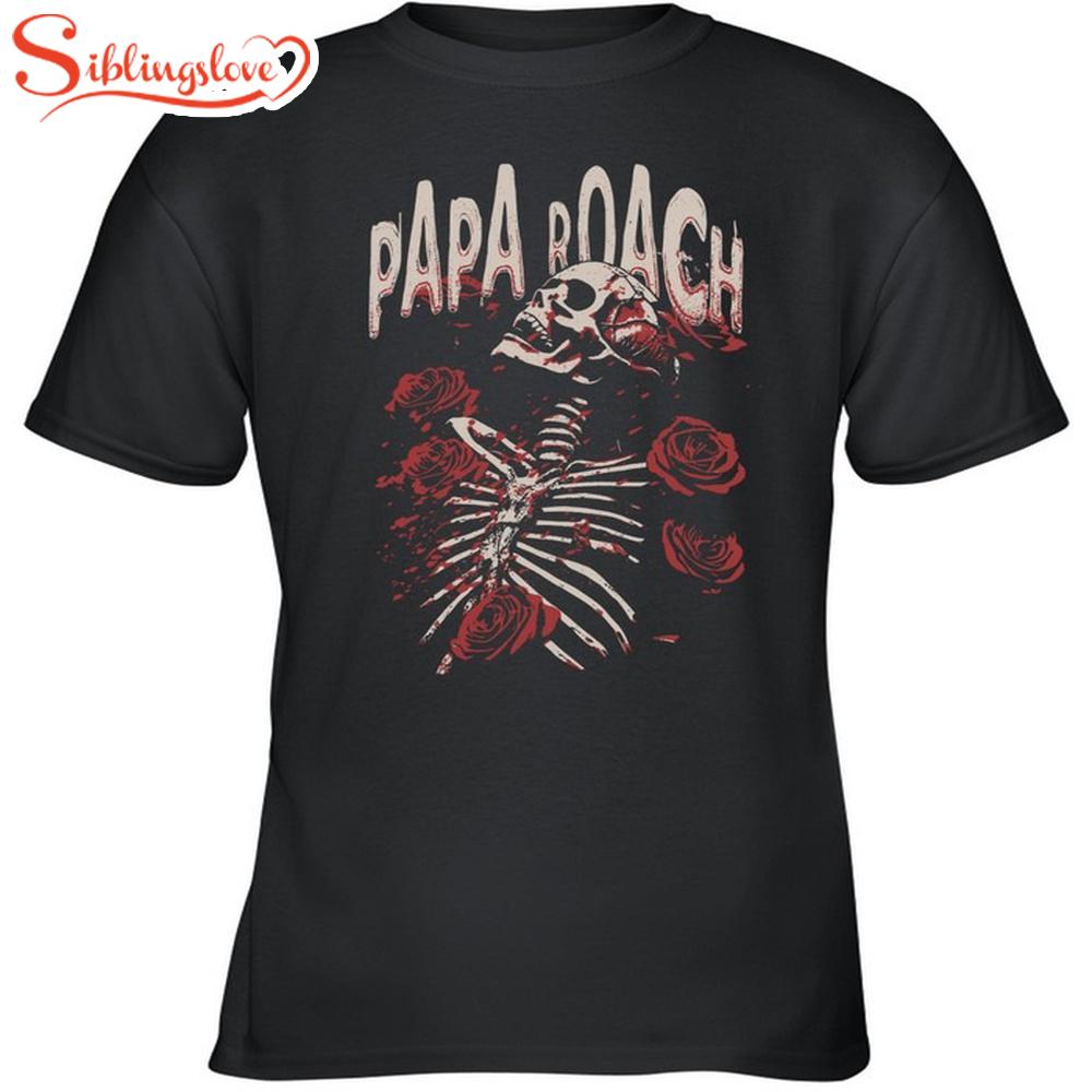 Papa Roach Skeleton & Roses Unisex T-Shirt 1 Papa Roach Skeleton & Roses Unisex T-Shirt