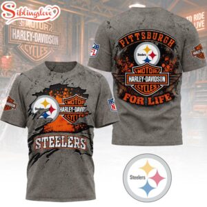 Pittsburgh Steelers NFL Harley Davidson For Life 3D T-Shirt