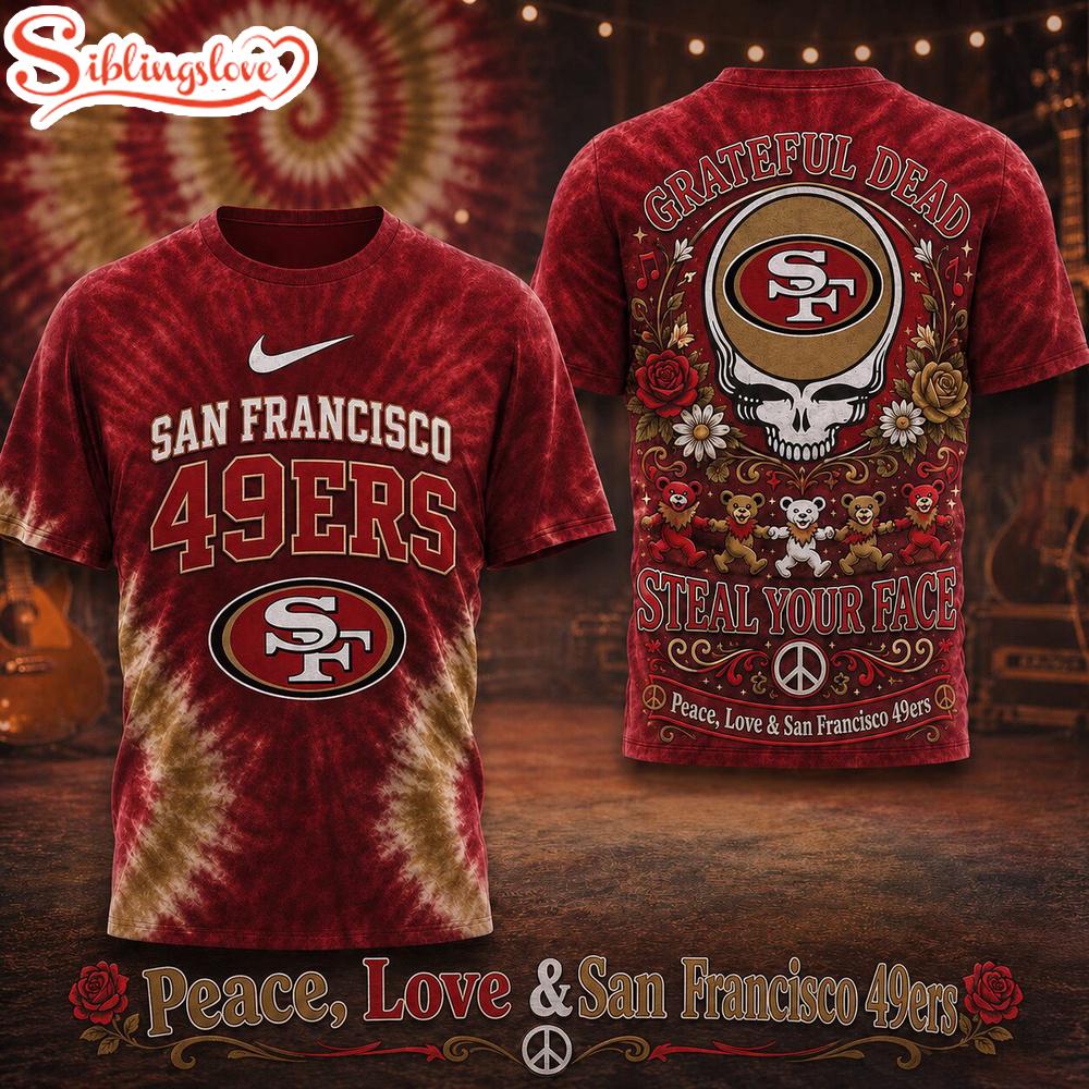 San Francisco 49ers NFL Peace Love Greateful 3D T-Shirt 1 San Francisco 49ers NFL Peace Love Greateful 3D T-Shirt
