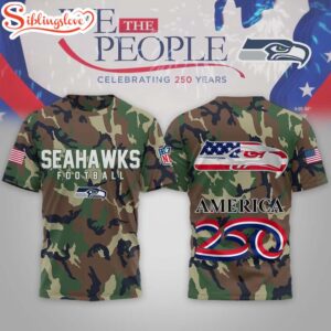 Seattle Seahawks NFL 250 Years of America Camo 3D T-Shirt