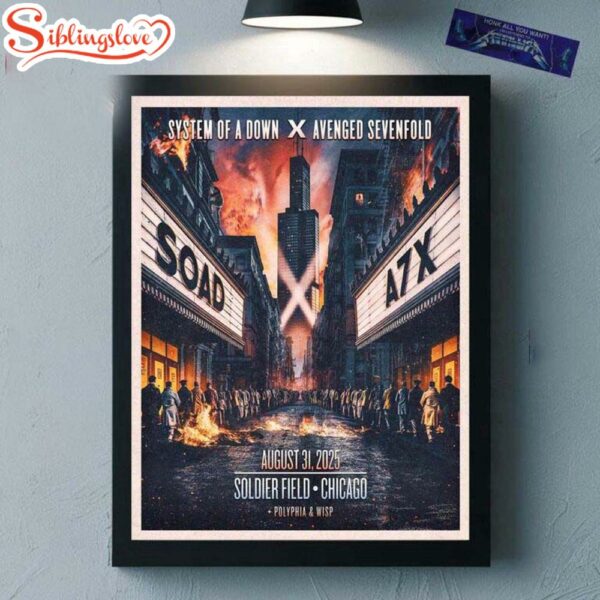 System Of A Down X Avenged Sevenfold Chicago 2025 Poster Canvas Wall Art