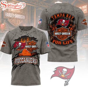 Tampa Bay Buccaneers NFL Harley Davidson For Life 3D T-Shirt