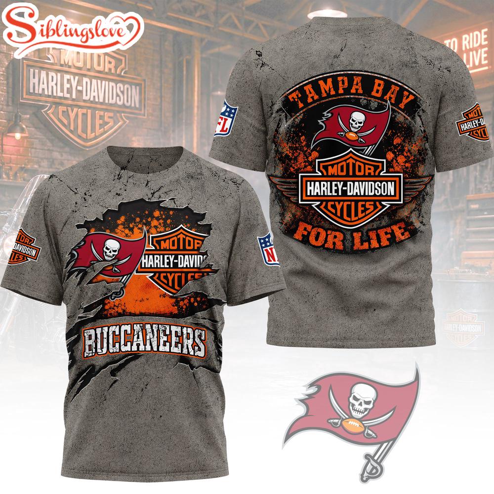 Tampa Bay Buccaneers NFL Harley Davidson For Life 3D T-Shirt 1 Tampa Bay Buccaneers NFL Harley Davidson For Life 3D T-Shirt