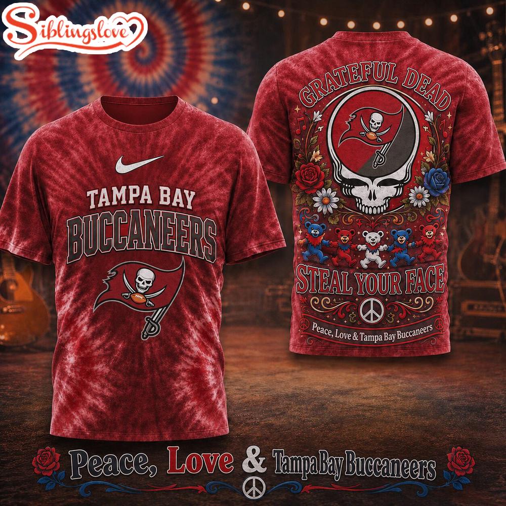 Tampa Bay Buccaneers NFL Peace Love Greateful 3D T-Shirt 1 Tampa Bay Buccaneers NFL Peace Love Greateful 3D T-Shirt