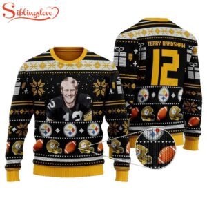 Terry Paxton Bradshaw 12 Pittsburgh Steelers Ugly Christmas Sweater