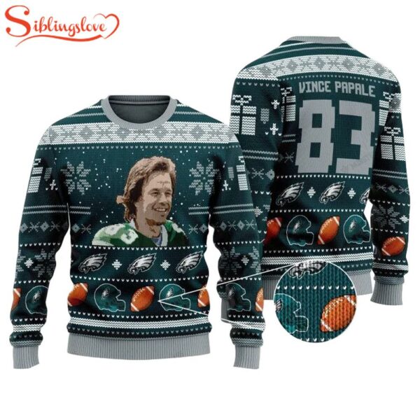 Vince Papale 83 Philadelphia Eagles Ugly Christmas Sweater