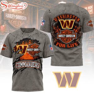 Washington Commanders NFL Harley Davidson For Life 3D T-Shirt