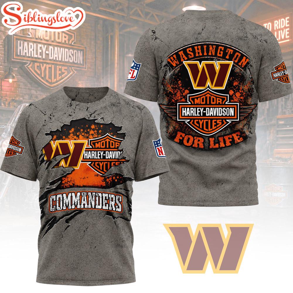 Washington Commanders NFL Harley Davidson For Life 3D T-Shirt 1 Washington Commanders NFL Harley Davidson For Life 3D T-Shirt