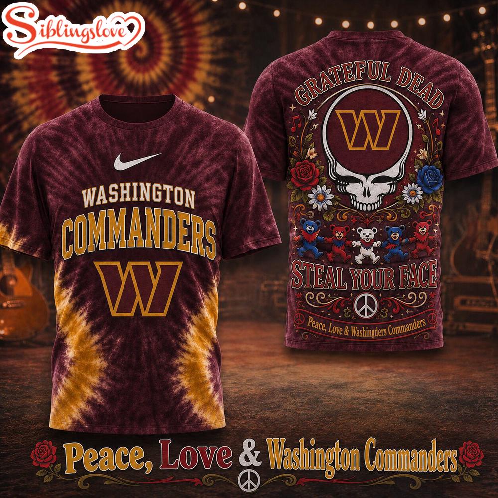 Washington Commanders NFL Peace Love Greateful 3D T-Shirt 1 Washington Commanders NFL Peace Love Greateful 3D T-Shirt