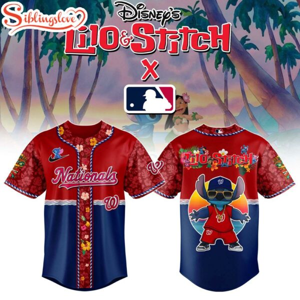 Washington Nationals MLB x Lilo & Stitch Cute Baseball Jersey Shirt
